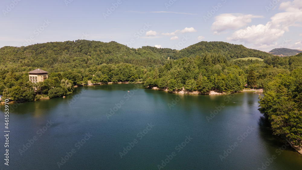 Aerial view of Lake Pocuvadlo in the locality of Banska Stiavnica in Slovakia