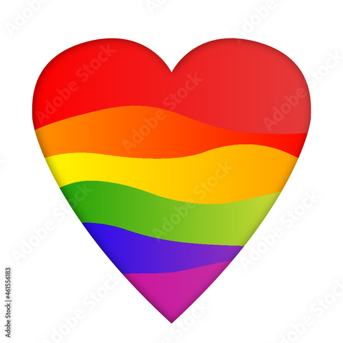 Ilustración de corazón con los colores del arco iris con efecto de degradados, sobre fondo blanco. Colores de bandera lgtbiq. Vectores