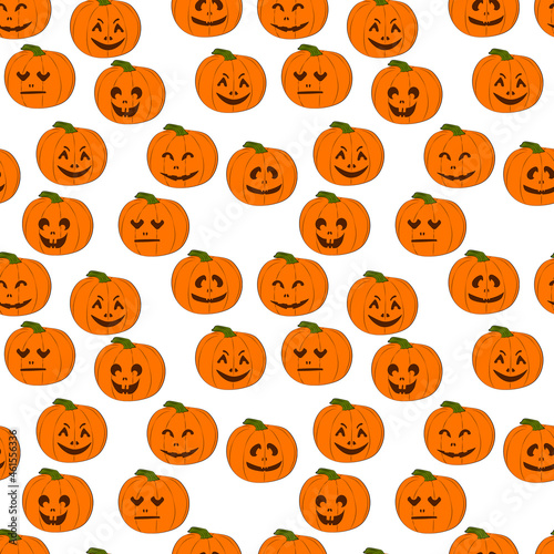 Seamless white background with orange Jack’s lamps, Halloween.