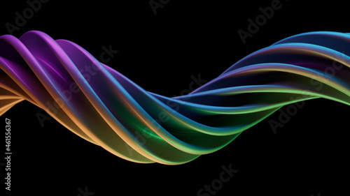 Modern background with twisted multicolored shape. 3d render of extruded deformed in helix. Multicolor.