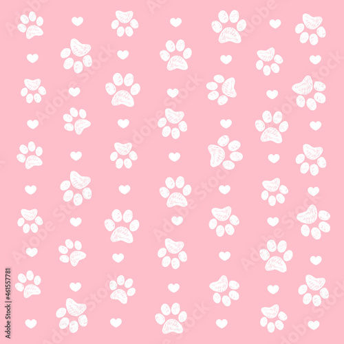 White doodle paw print pink background