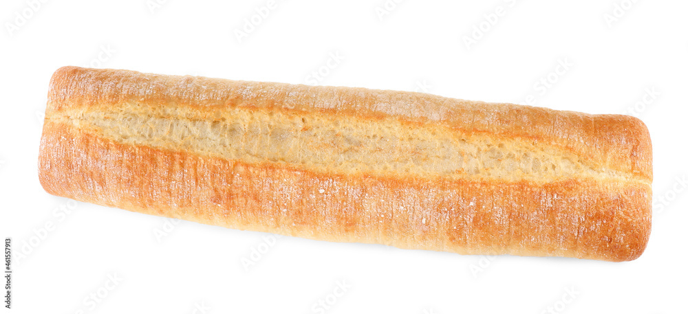 Tasty baguette isolated on white, top view. Fresh bread Tasty baguette isolated on white, top view. Fresh bread