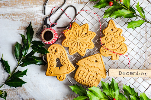 Christmas food concept with freshbaked gingerbread cookies photo