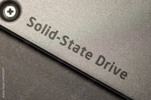 Solid stata drive lettering on aluminium enclosure of SSD photo