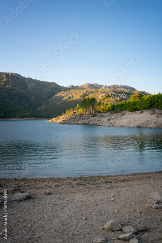 Landscape of Lake and mountains in Vilarinho das Furnas Dam in Geres National Park  in Portugal