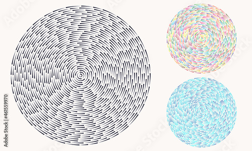 Set of circles with motion optical illusion. Abstract logo or icon.