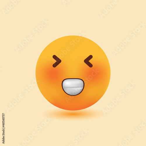 3D realistic grinning emoji with blinking eyes vector cartoon illustration
