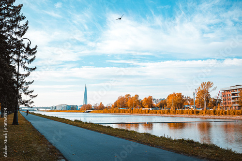 Autumn panorama of the city Saint-Petersurg. Lakhta center