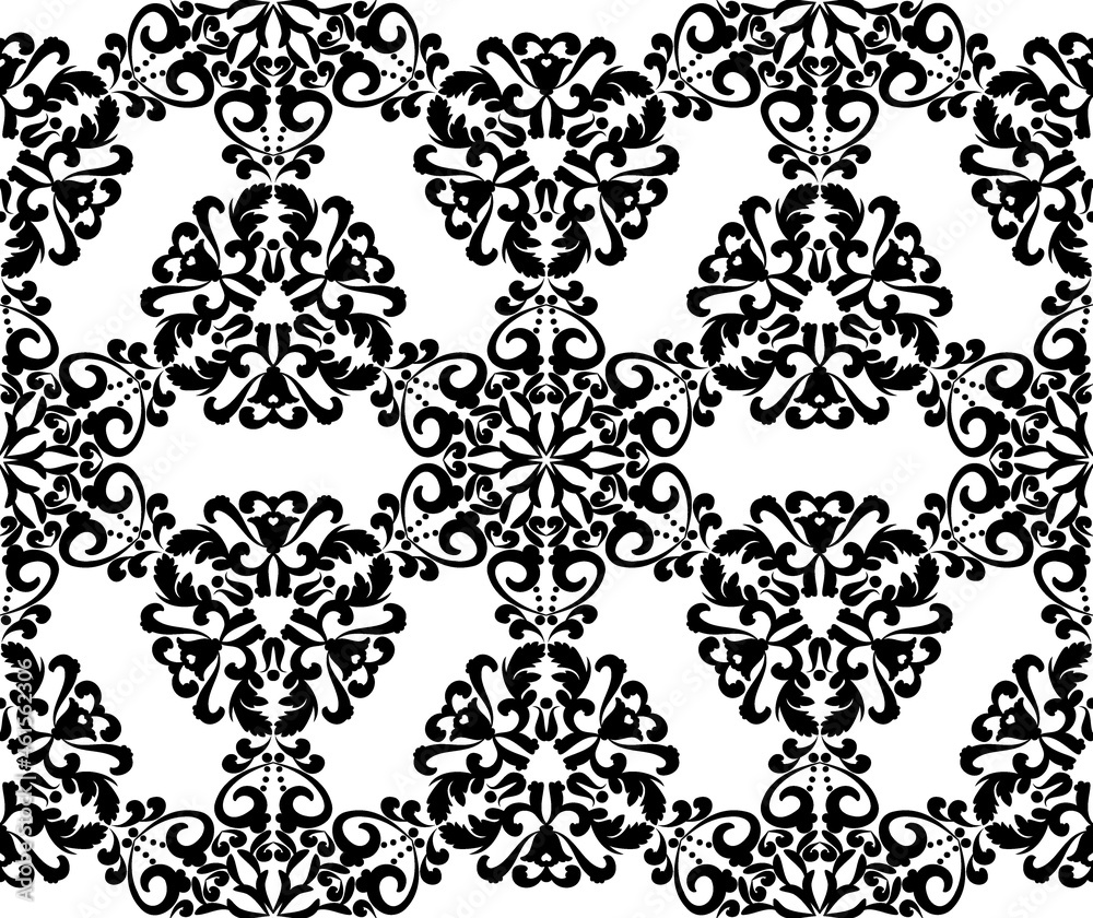 Pattern from vintage lace mandala patterns. Seamless vector background with arabesque ornaments. Black and white. For fabric, tile, wallpaper or packaging.