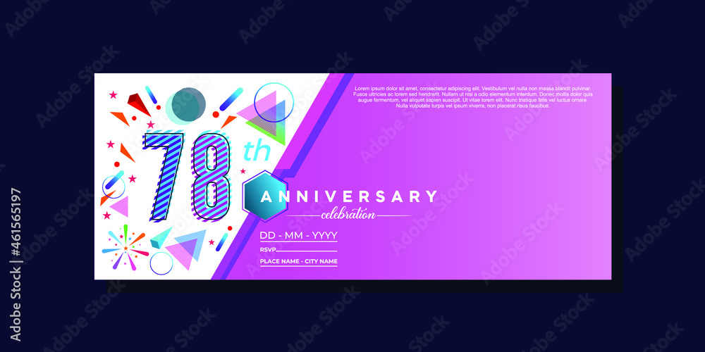78th anniversary, anniversary celebration vector design on colorful geometric background and circle shape.