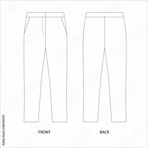 Vector illustration of pants. Straight tight pants design template. Pants technical sketch.