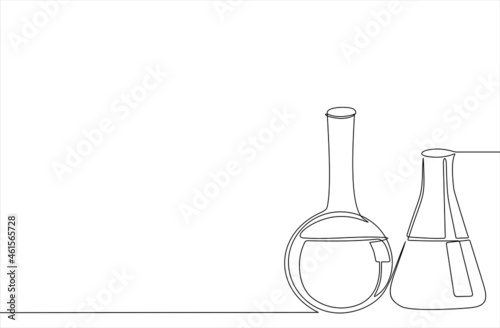 continuous line drawing of Laboratory glassware isolated over white background