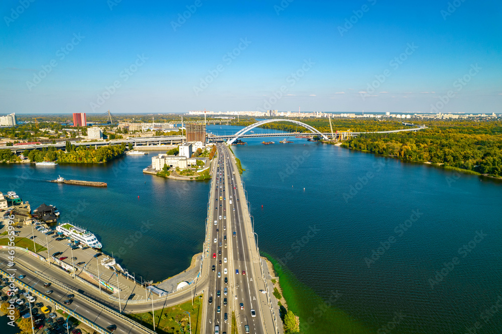 Aerial view of the city on the river