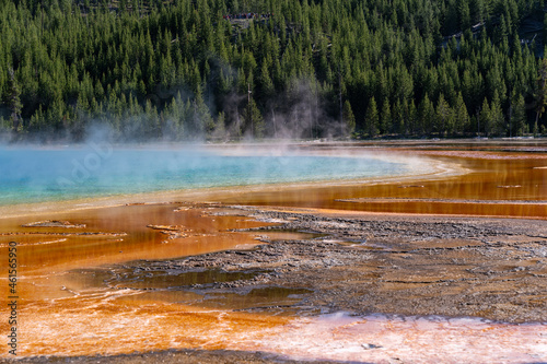 Beautiful abstract view of the colors of Grand Prismatic Spring in Yellowstone National Park