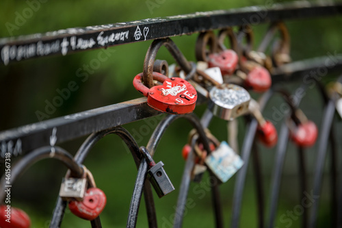 red lock on the bridge