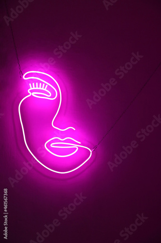 Pink neon sign beauty face. Trendy style. Neon sign. Custom neon. Home decor. © Iana