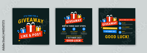 Giveaway poster template design for social media post or website banner.