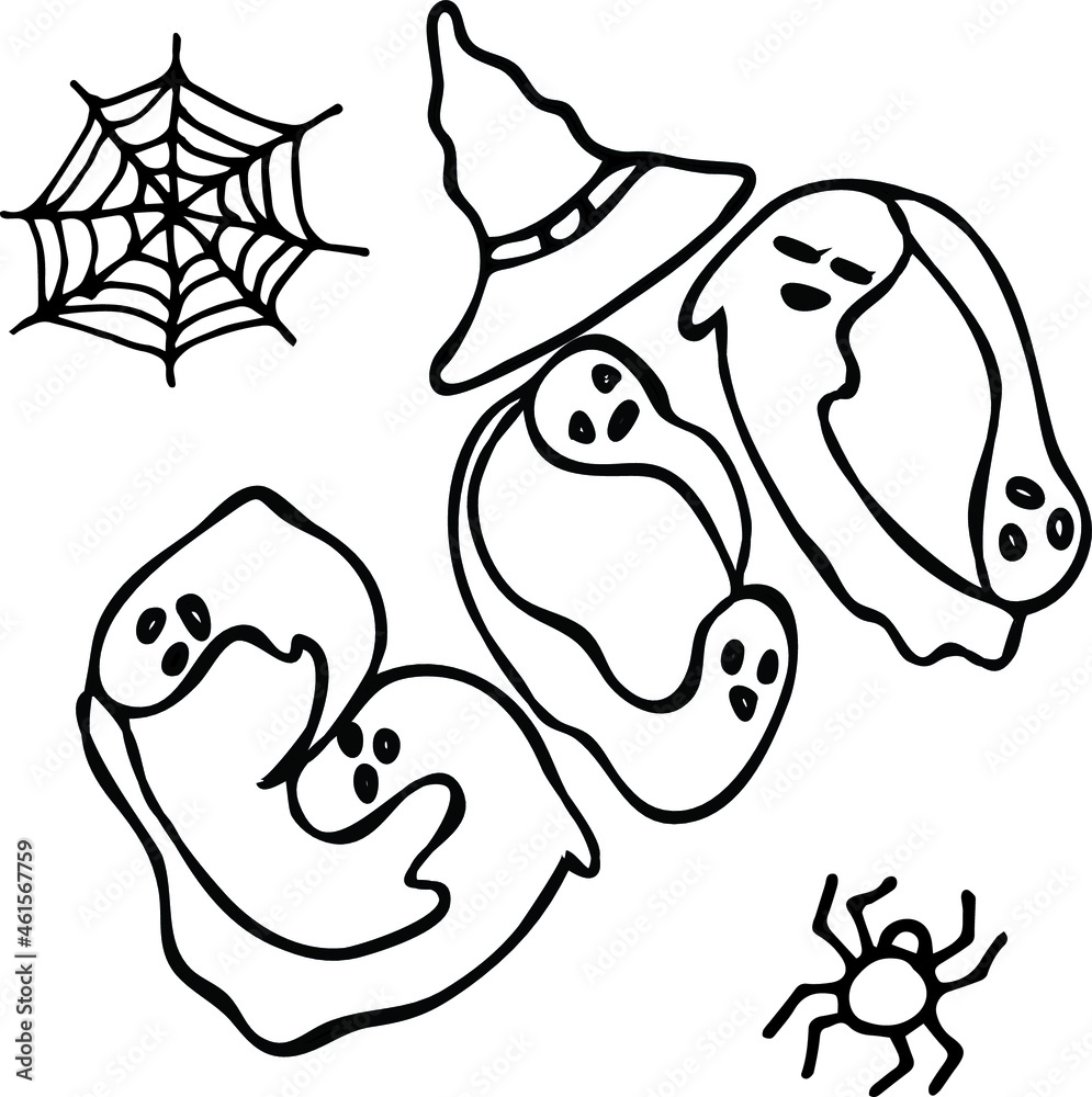 Hand drawn vector illustration for halloween with holiday symbols. Suitable for greeting cards, posters and holiday designs. Doodle style. Hand drawn vector illustration for halloween with holiday symbols. Suitable for greeting cards, posters and holiday designs. Doodle style.