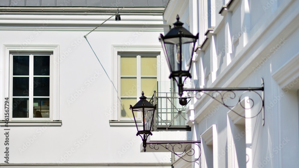 Renovated old tenement house, view of a scrap of a building