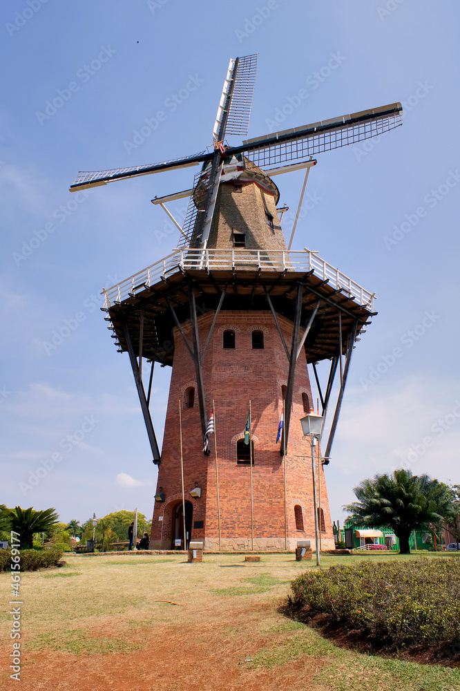 Dutch mill replica in Holambra, Brazil. Holambra is the major flower production and dutch immigrant citizens in Brazil.    