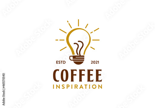 Coffee for innovation / inspiration. Coffee glass with light bulb logo design template