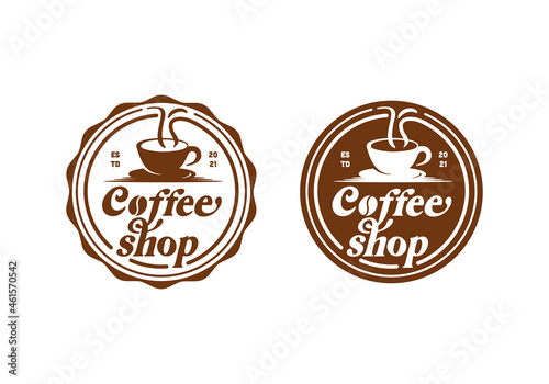 Vintage coffee shop logo, stamp label circular round design template