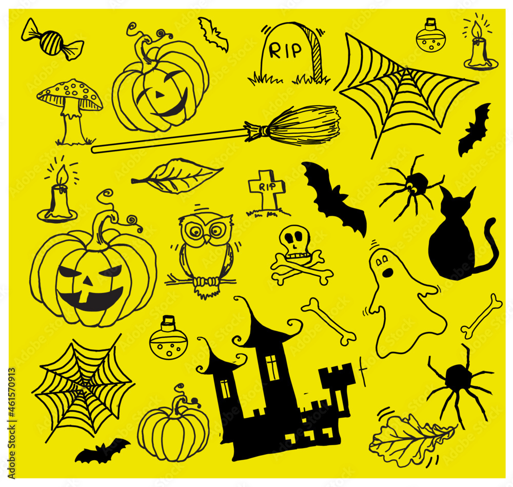 Halloween background doodle set with pumpkins