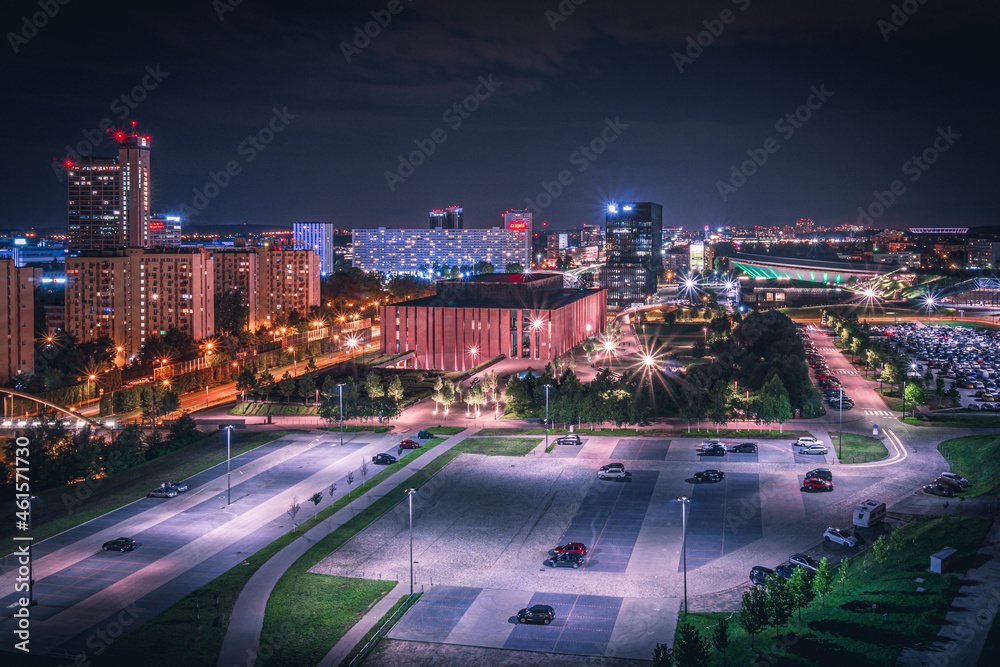 Obraz na płótnie Nocna panorama Katowic | Górny Śląsk, Katowice w salonie
