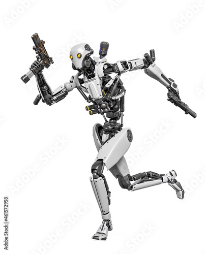 droid soldier is running in action holding pistol