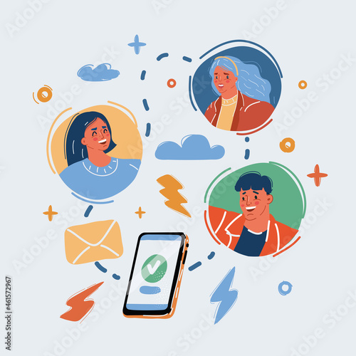 Vector illustration of online conversation with phone. Chat, messages. Icon with userpicture.