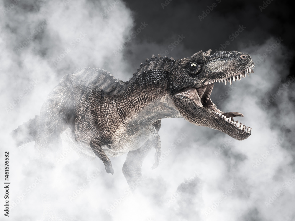 Gorgosaurus Dinosaur on smoke background - obrazy, fototapety, plakaty 