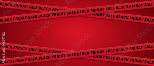 Black Friday Sale Banner. Discount background with red tape. Vector promo banner