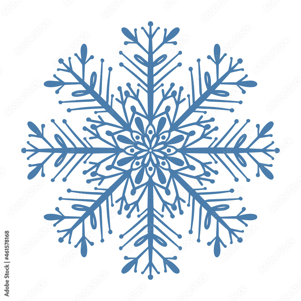 Hand drawn blue snowflake icon isolated on white background. Winter design element snow flake frost crystal vector illustration Hand drawn blue snowflake icon isolated on white background. Winter design element snow flake frost crystal vector illustration