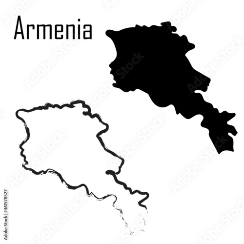 Armenia map, black white vector illustration.