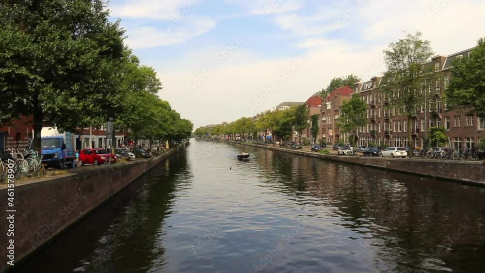 City canal with water reflection in Amsterdam, Netherlands City canal with water reflection in Amsterdam, Netherlands