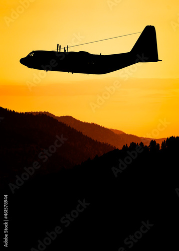 American military transport aircraft in the flight