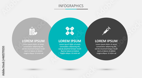 Set Crossed bandage plaster, Patient record and Syringe. Business infographic template. Vector