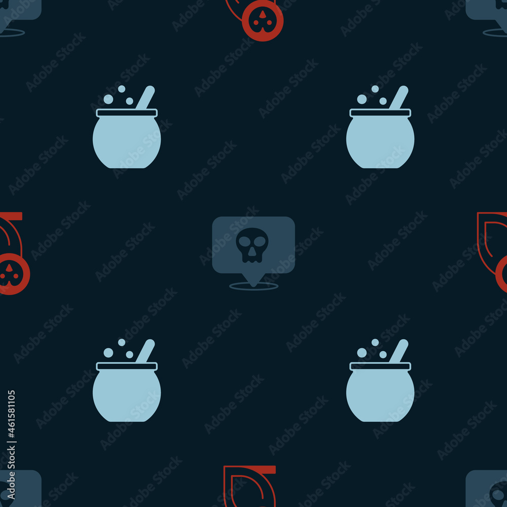Set Owl bird, Skull and Halloween witch cauldron on seamless pattern. Vector Set Owl bird, Skull and Halloween witch cauldron on seamless pattern. Vector