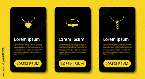 Set Pendant on necklace, Bracelet jewelry and Necklace with heart shaped. Business infographic template. Vector