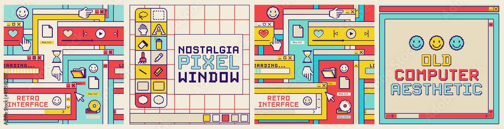 Nostalgia user interface template for square social media post ...