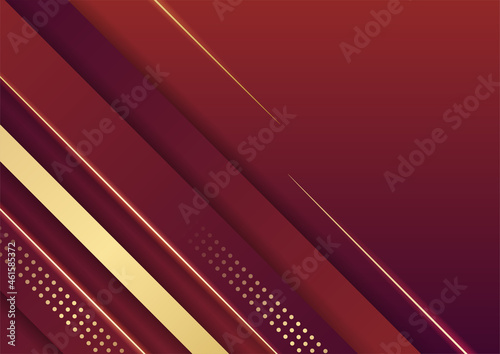 Dark red gradient background with gold shiny element decoration for presentation design. Vector illustration for banner, poster, cover template background and more