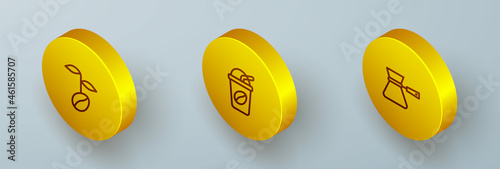 Set Isometric line Coffee beans, Iced coffee and turk icon. Vector