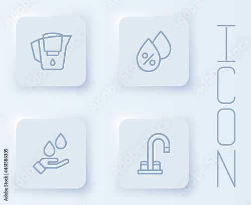 Wallpaper Mural Set line Water jug with filter, drop percentage, Washing hands soap and tap. White square button. Vector Torontodigital.ca