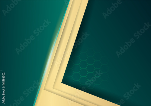 Abstract luxury dark green overlap layer with golden line