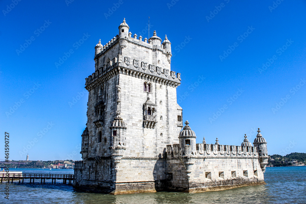 Belem Tower - Tagus River. Torre of Belem, Lisbon, Portugal. Tour de belem Lisbonne Portugal.