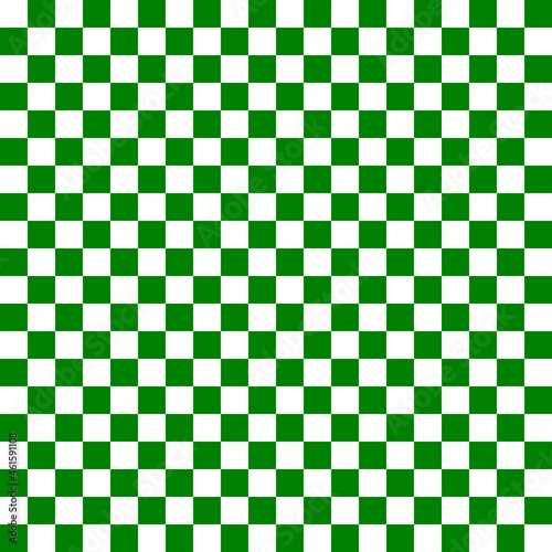 Two color checkerboard. Green and White colors of checkerboard. Chessboard, checkerboard texture. Squares pattern. Background.