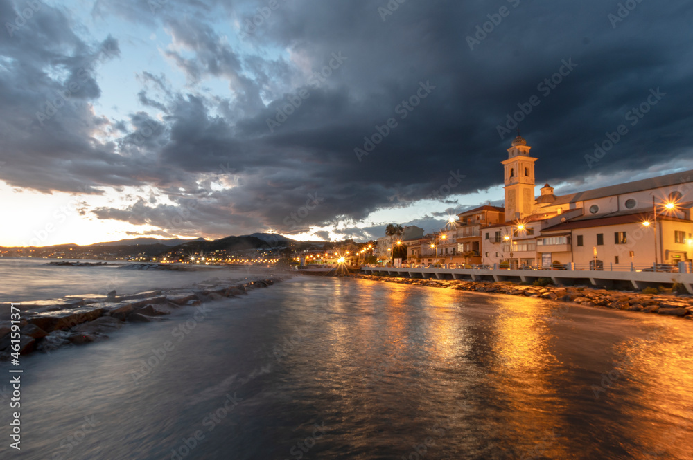 Fototapeta premium Santo Stefano al Mare, Sunset. Liguria, Italy