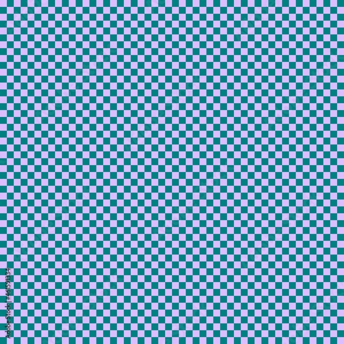 Checkerboard with very small squares. Teal and Lavender colors of checkerboard. Chessboard, checkerboard texture. Squares pattern. Background.