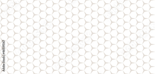 Minimalist geo seamless pattern. Ornamental hexagonal grid background. Vector texture with white, beige formed shapes. Subtle ornament used for design wallpaper, paper, covers, print, website