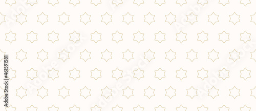 Fototapeta Naklejka Na Ścianę i Meble -  Simple minimalist seamless pattern. Subtle vector minimal geometric texture. Abstract golden background with small linear stars. Delicate gold and white ornament pattern. Luxury design for decor, web